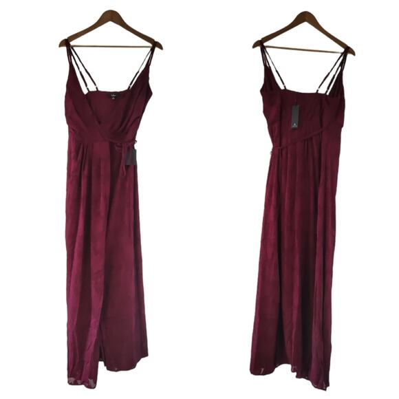 Lulus Burgundy Burnout Jacquard Wrap Maxi Dress - Picture 3 of 7